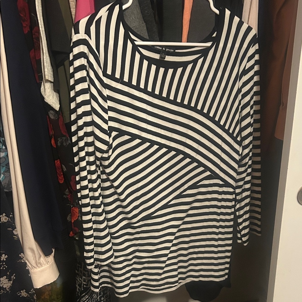 Cable & Gauge Black and White Striped Sweater